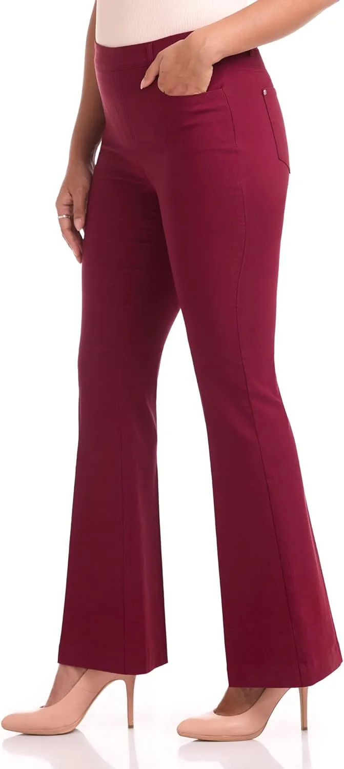 Rekucci Women's Stretchy Pull-On 5 Pocket Pant with Flare Leg for Office Work Business
