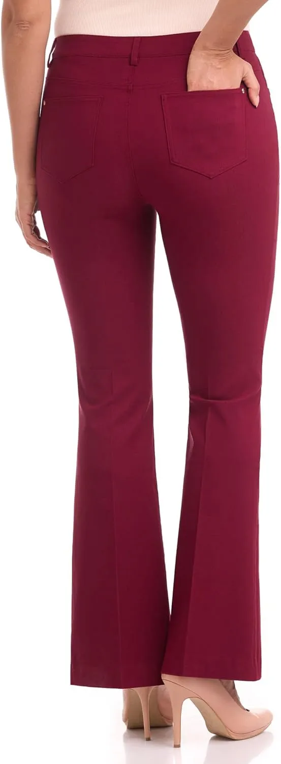 Rekucci Women's Stretchy Pull-On 5 Pocket Pant with Flare Leg for Office Work Business
