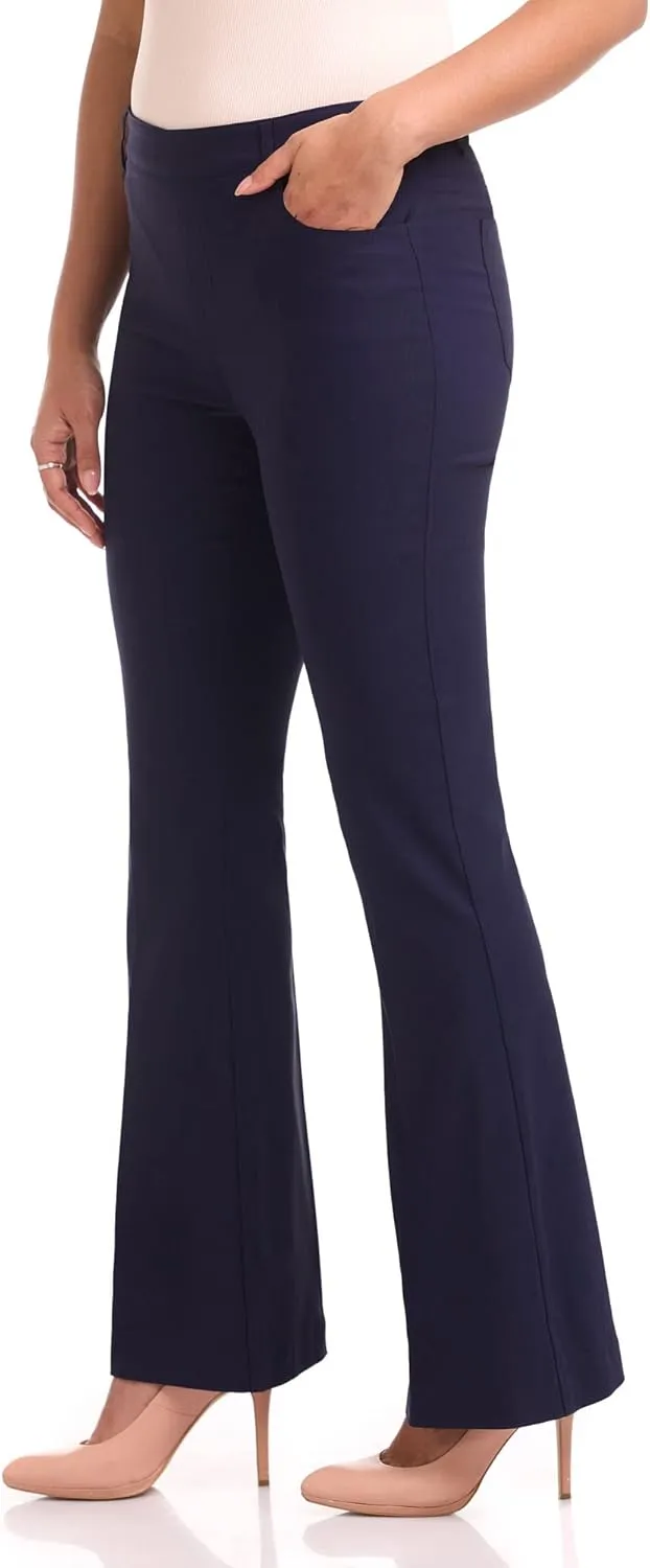 Rekucci Women's Stretchy Pull-On 5 Pocket Pant with Flare Leg for Office Work Business