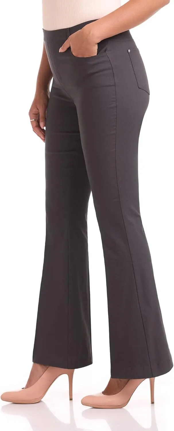 Rekucci Women's Stretchy Pull-On 5 Pocket Pant with Flare Leg for Office Work Business
