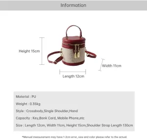 Retro Bucket Bag Color Contrast Cylinder Purse Senior Sense Style Single Shoulder Crossbody Handbag with Zipper