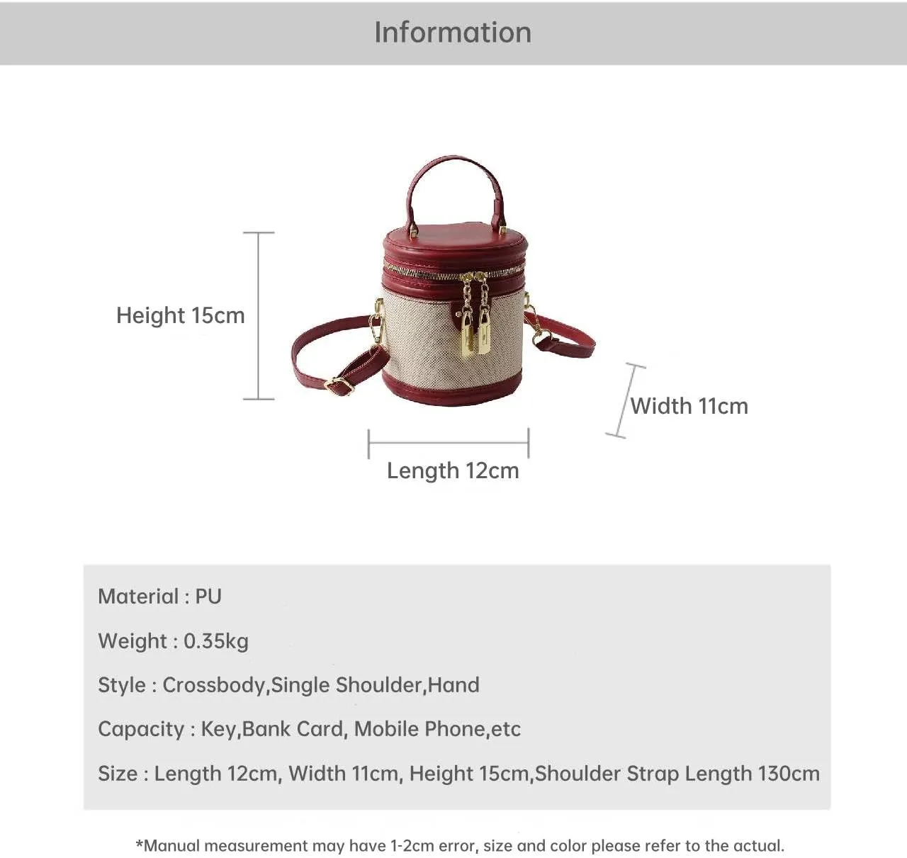 Retro Bucket Bag Color Contrast Cylinder Purse Senior Sense Style Single Shoulder Crossbody Handbag with Zipper