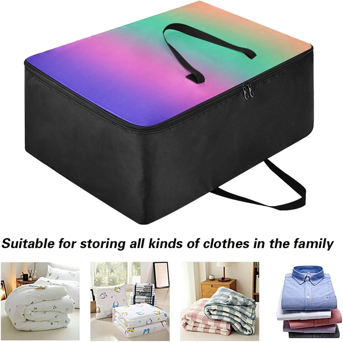Retro Rainbow Gradient Storage Bag, 27.5x19.7x11 In, Extra Large Storage Duffle Bag with Zippers and Handles Zippered Storage Bags for Moving Essential