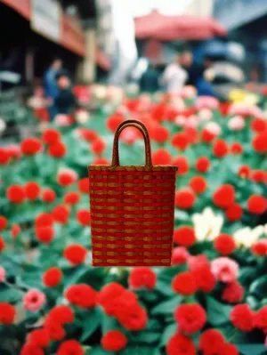 Retro-Travel Bucket: Scarlet & Brown