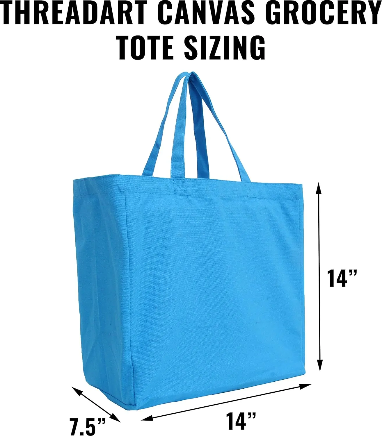 Reusable Heavy Duty 100% Cotton Canvas Grocery Bags by Threadart | Pack of 3 | With Strong Handles Holds up to 50lbs | Eco Friendly | Large Size 14x14x7.5" - Black