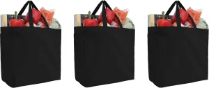 Reusable Heavy Duty 100% Cotton Canvas Grocery Bags by Threadart | Pack of 3 | With Strong Handles Holds up to 50lbs | Eco Friendly | Large Size 14x14x7.5" - Black