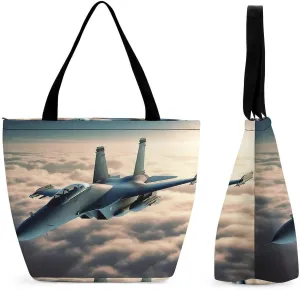 Reusable Shopping Bags for Women Large Grocery Bags Travel Tote Bags Aircraft Fighter Jets Shoulder Bag for Work
