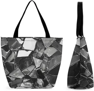 Reusable Shopping Bags for Women Large Grocery Bags Travel Tote Bags Broken Mirror Fragments Shoulder Bag for Work