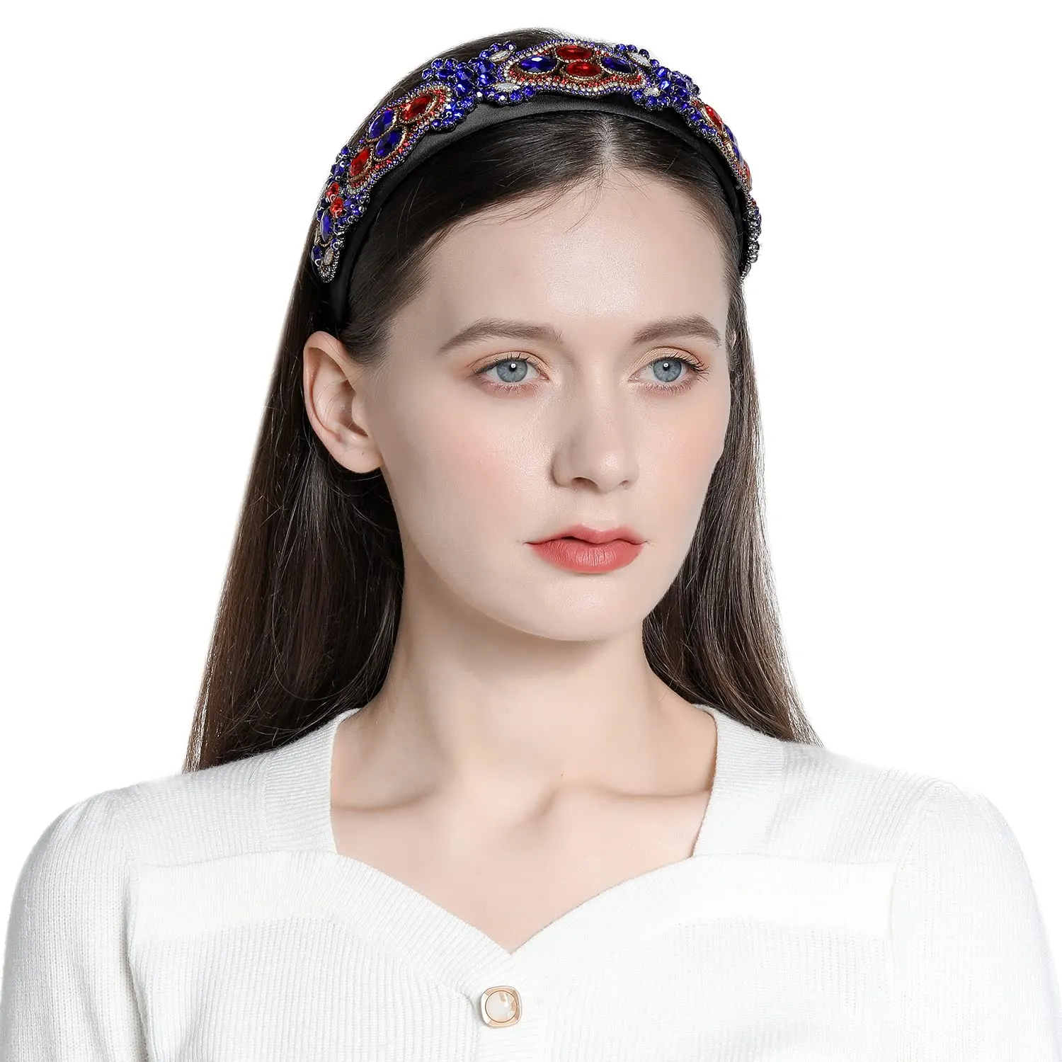 Rhinestones Headbands, Crystal Beaded Hairband for Women, Fashion Embellished Headbands, Diamond Hairband Party Girl Hair Accessories, Handmade, One Size, 17 Count