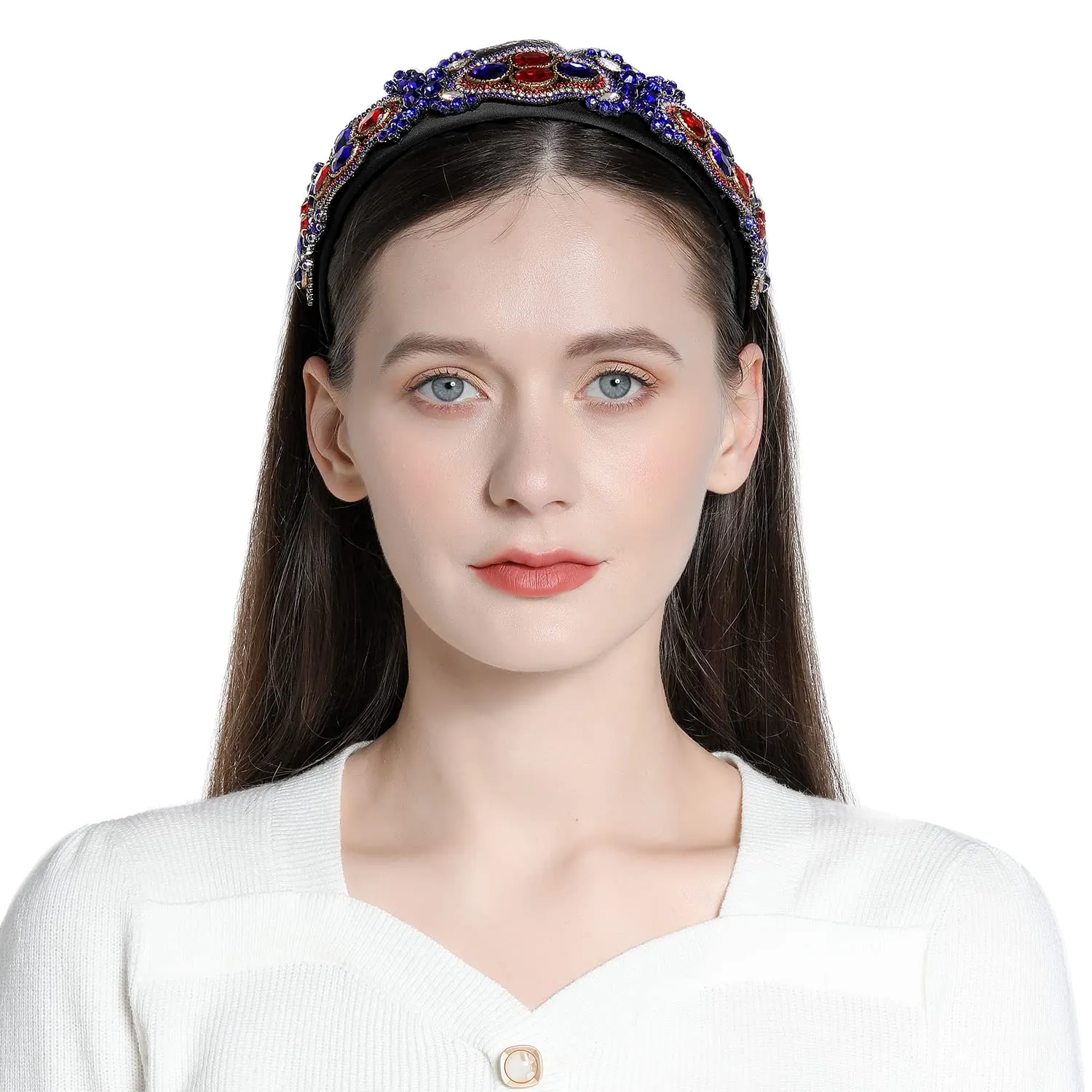 Rhinestones Headbands, Crystal Beaded Hairband for Women, Fashion Embellished Headbands, Diamond Hairband Party Girl Hair Accessories, Handmade, One Size, 17 Count