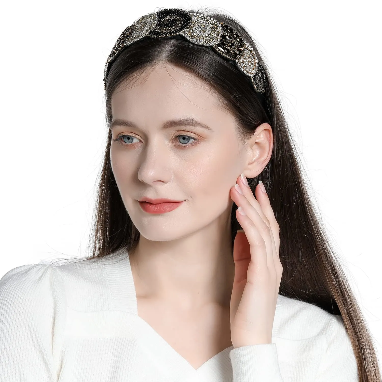 Rhinestones Headbands - Women's Embellished Crystal Beaded Fashion Bling Chains Diamond Headbands