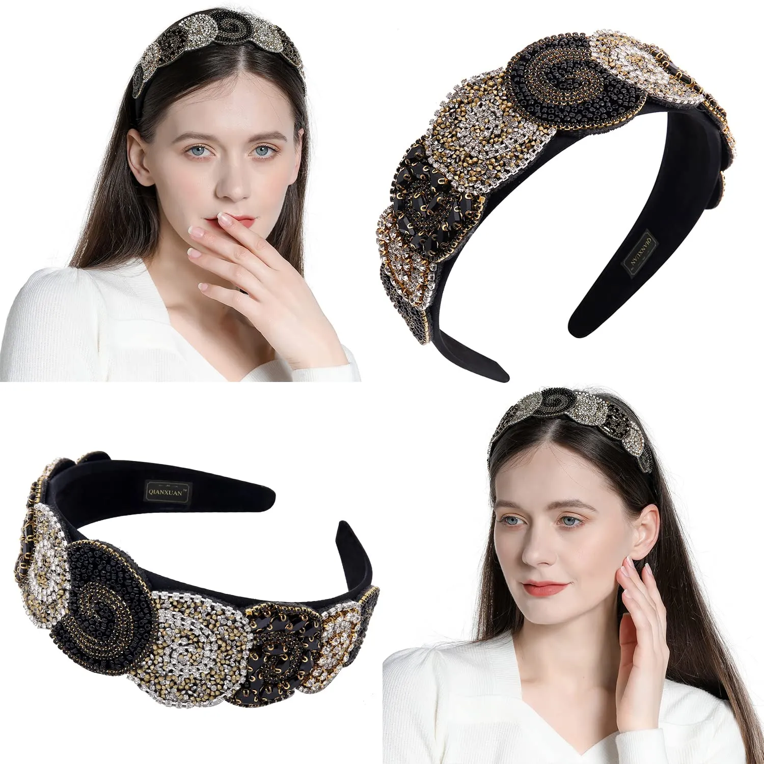Rhinestones Headbands - Women's Embellished Crystal Beaded Fashion Bling Chains Diamond Headbands