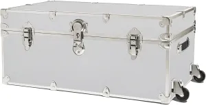 Rhino Trunk & Case Large Armor Trunk with Removable Wheels & Hardwood Tray, Summer Camp Footlocker, College Trunk, Dorm Storage Chest, Strong Trunks Seat Over 1000 Pounds - 32"x18"x14" (Silver)