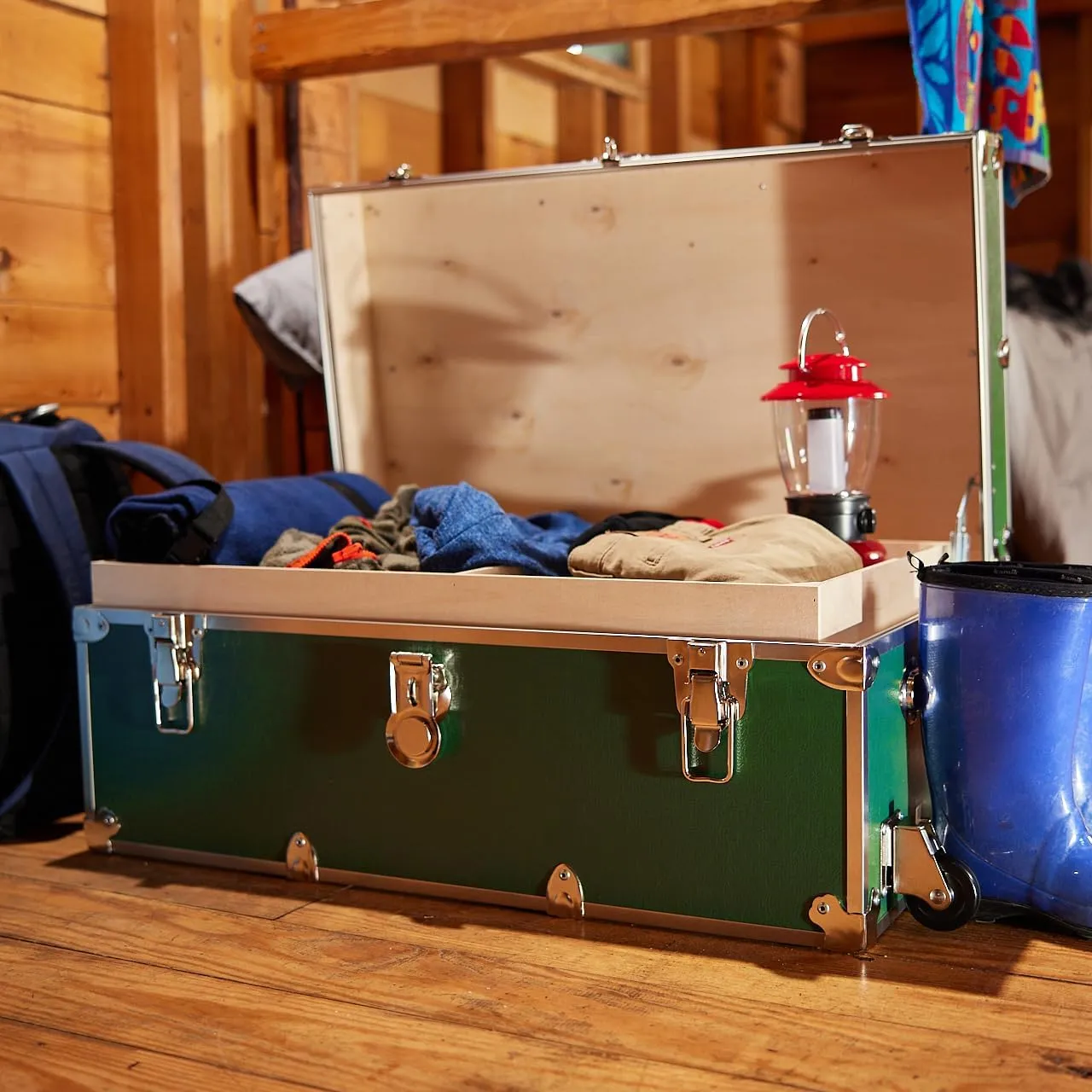 Rhino Trunk & Case Large Armor Trunk with Removable Wheels & Hardwood Tray, Summer Camp Footlocker, College Trunk, Dorm Storage Chest, Strong Trunks Seat Over 1000 Pounds - 32"x18"x14" (Silver)