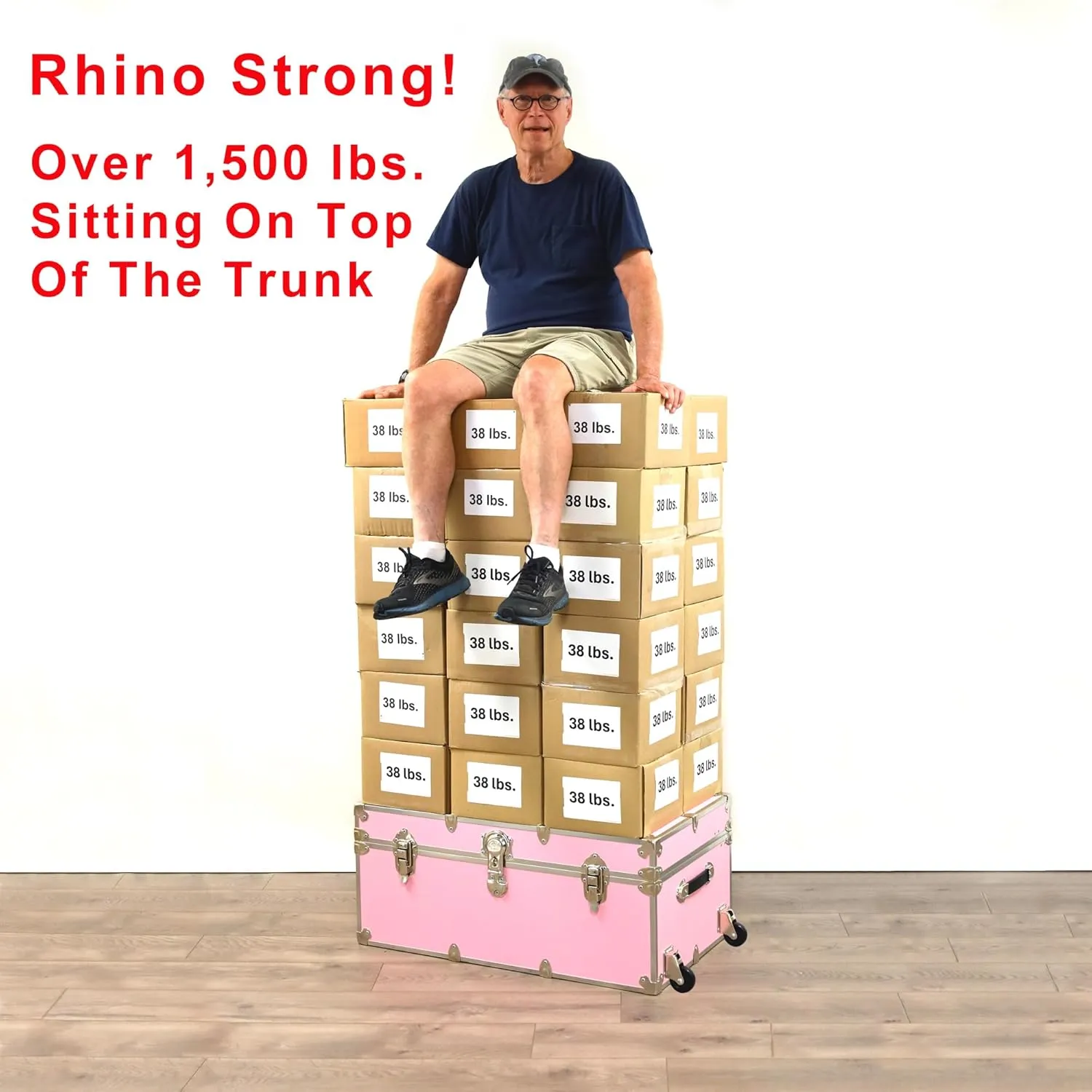 Rhino Trunk & Case Large Armor Trunk with Removable Wheels & Hardwood Tray, Summer Camp Footlocker, College Trunk, Dorm Storage Chest, Strong Trunks Seat Over 1000 Pounds - 32"x18"x14" (Silver)