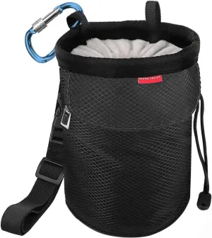 Rhino Valley Climbing Chalk Bag, No Leak Drawstring Chalk Bag with Adjustable Belt, Carabiner Clip and Zippered Pockets Chalk Bag for Climbing, Cross Fit, Weight Lifting & More