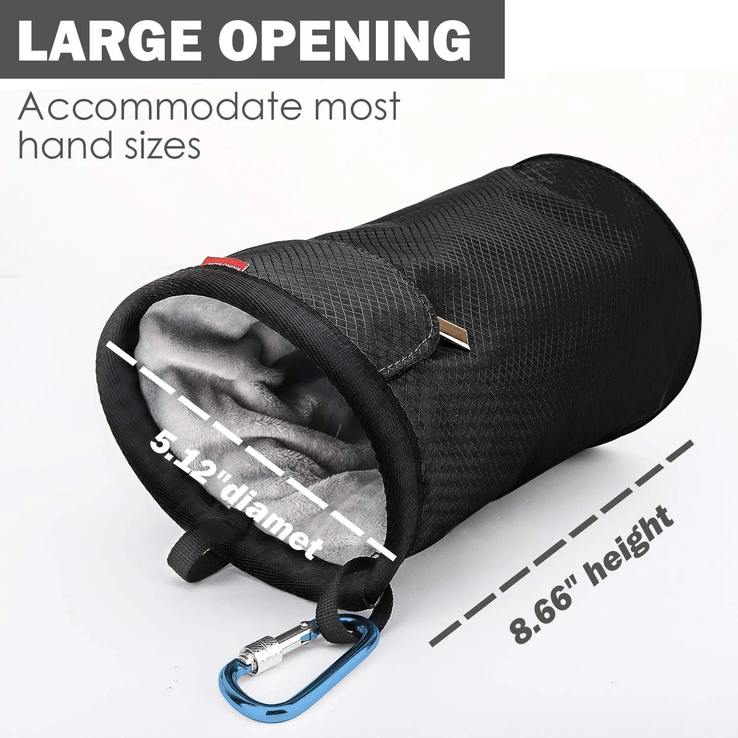 Rhino Valley Climbing Chalk Bag, No Leak Drawstring Chalk Bag with Adjustable Belt, Carabiner Clip and Zippered Pockets Chalk Bag for Climbing, Cross Fit, Weight Lifting & More