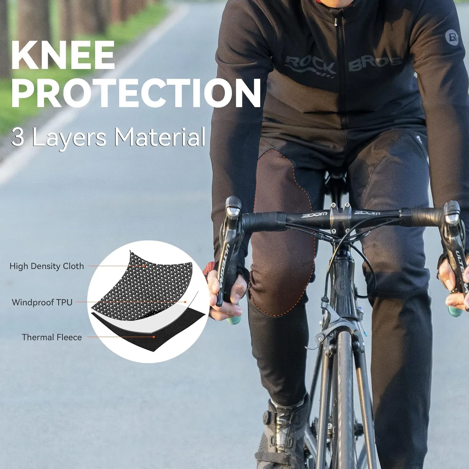 ROCKBROS Winter Cycling Pants for Men Thermal Windproof Mountain Bike Pants
