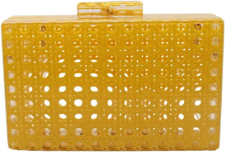 RomanticDesign Women Acrylic Handbag Rattan Woven Pattern Square Box Crossbody Handbag Shoulder Bag Chain Purse