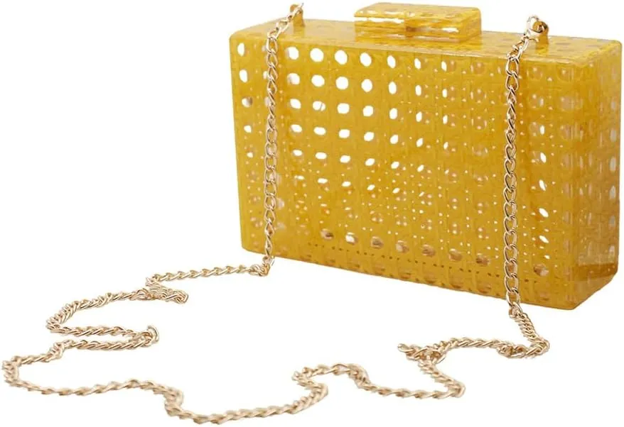 RomanticDesign Women Acrylic Handbag Rattan Woven Pattern Square Box Crossbody Handbag Shoulder Bag Chain Purse