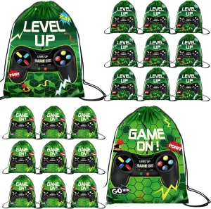 Roowest 36 Pack Video Game Party Drawstring Gifts Bag Gaming Birthday Bags Level up Backpack for Kids Baby Shower Decor(Green)