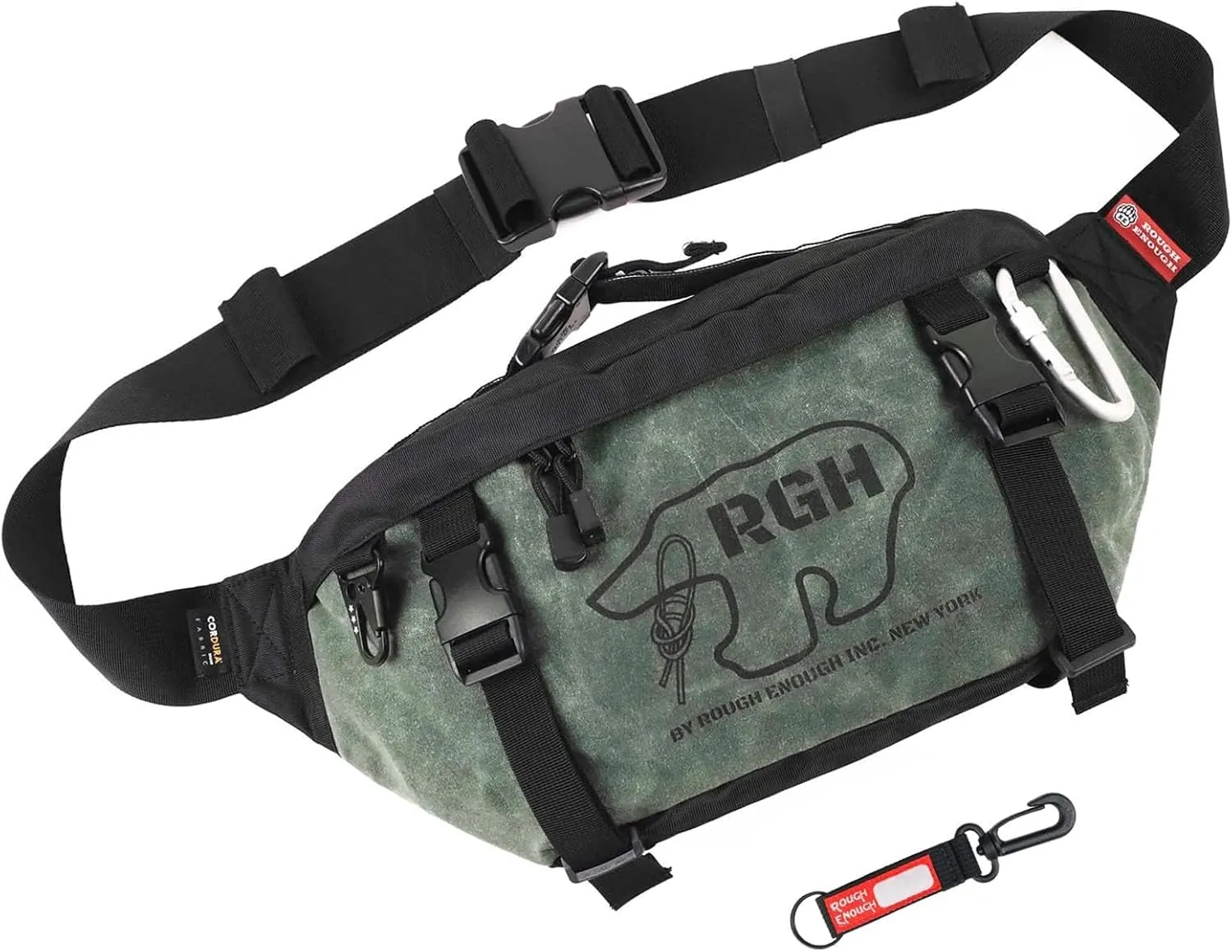 Rough Enough Tactical Fanny Pack Crossbody Large Waist Bag for Men Fishing Hiking Travel in Waxed Canvas Army Green, 4L