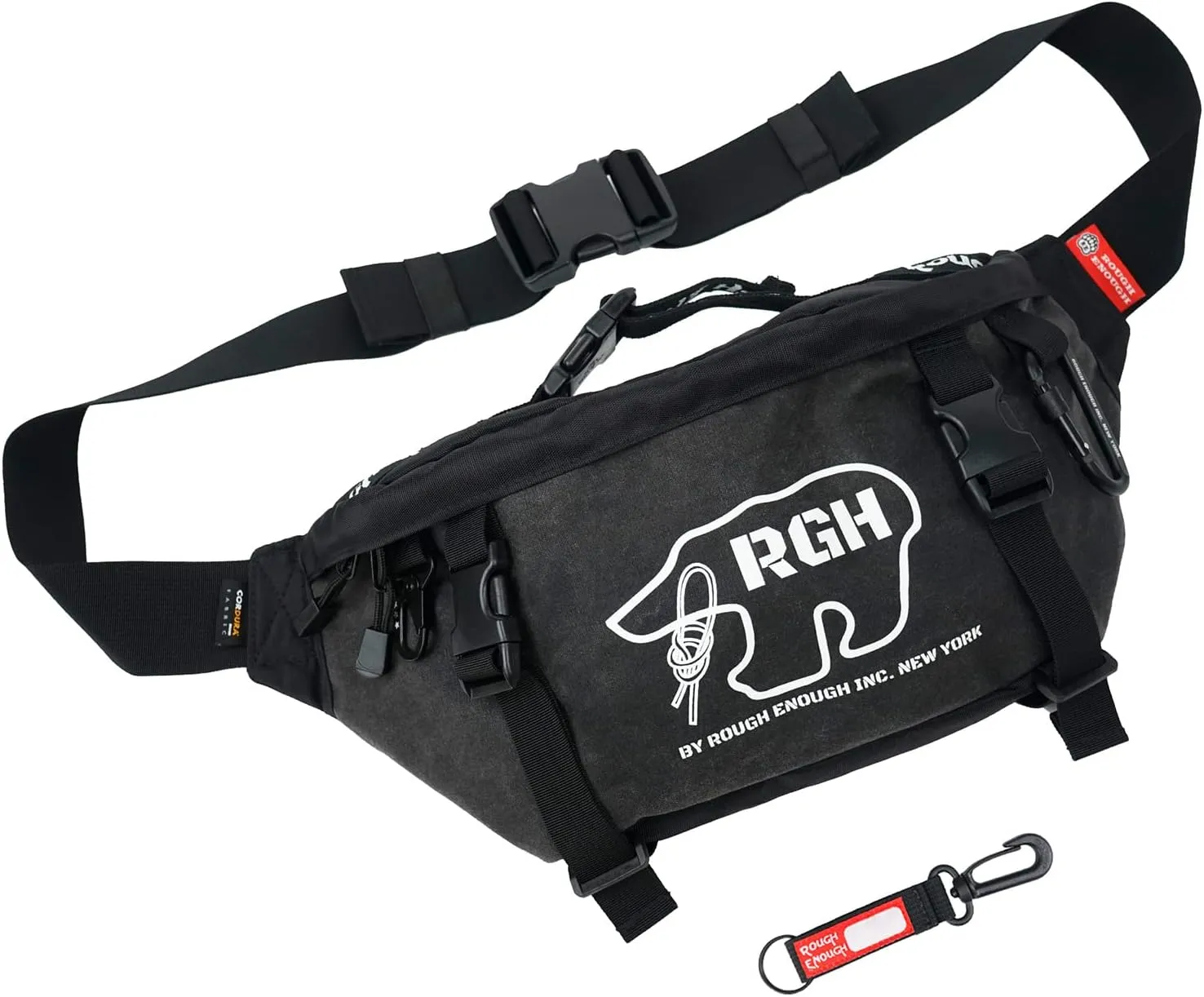 Rough Enough Tactical Fanny Pack Crossbody Large Waist Bag for Men Fishing Hiking Travel in Waxed Canvas Black, 4L