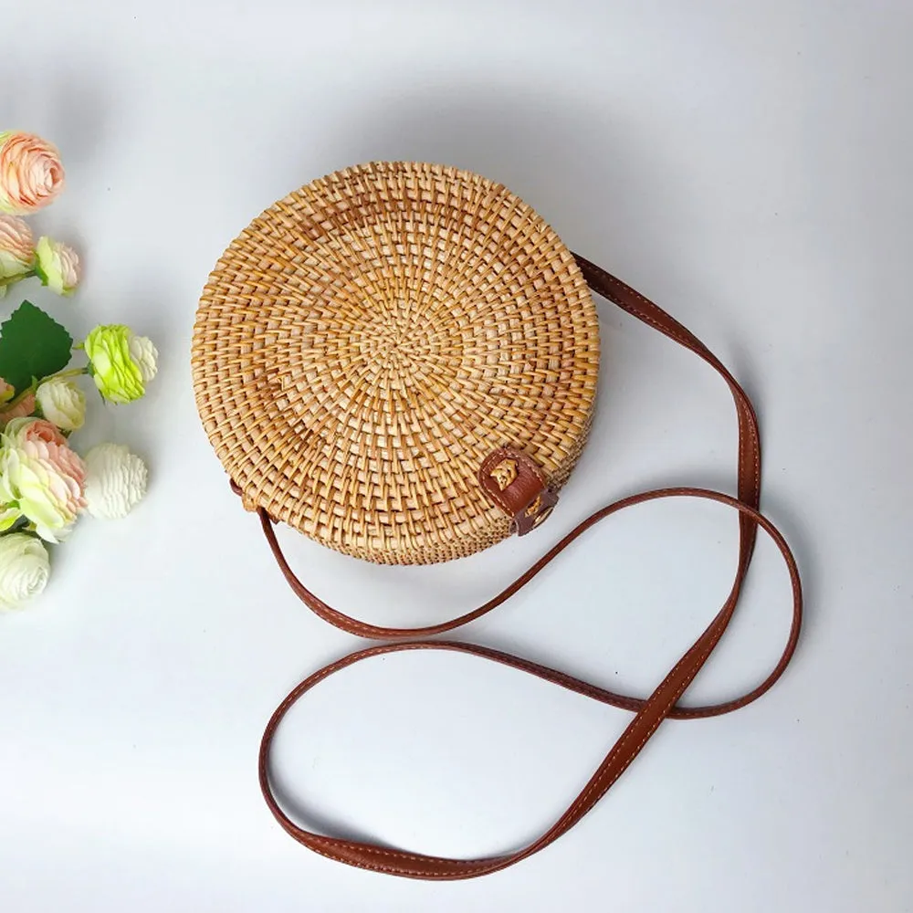 Round Hand Woven Braided Pattern Rattan Women’s Bag