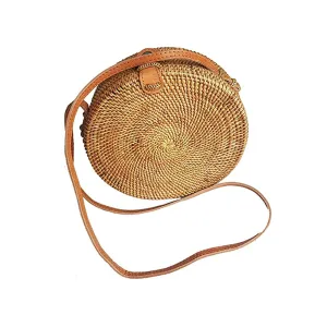 Round Hand Woven Braided Pattern Rattan Women’s Bag