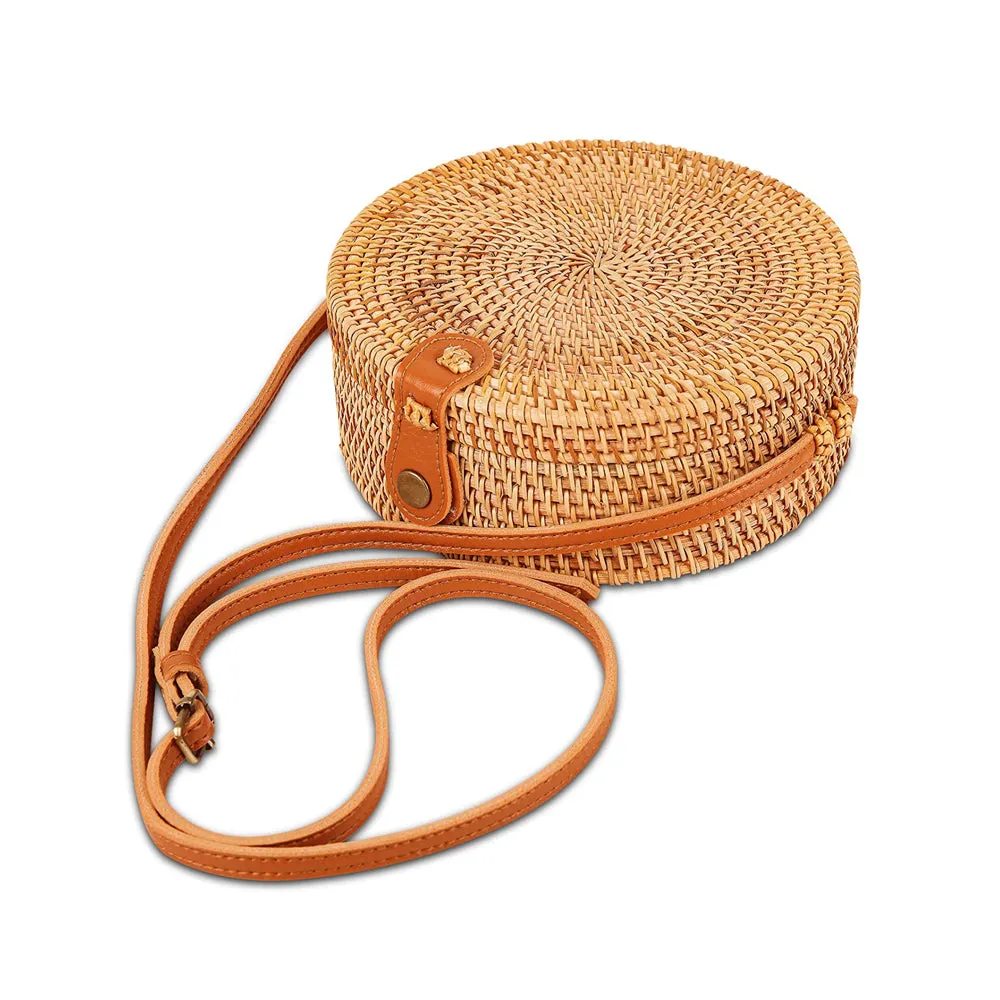 Round Hand Woven Braided Pattern Rattan Women’s Bag