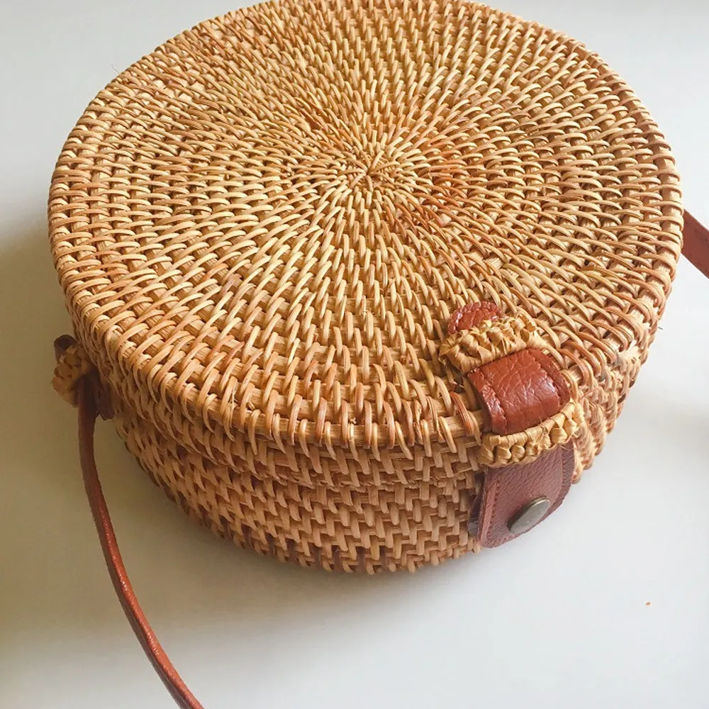 Round Hand Woven Braided Pattern Rattan Women’s Bag