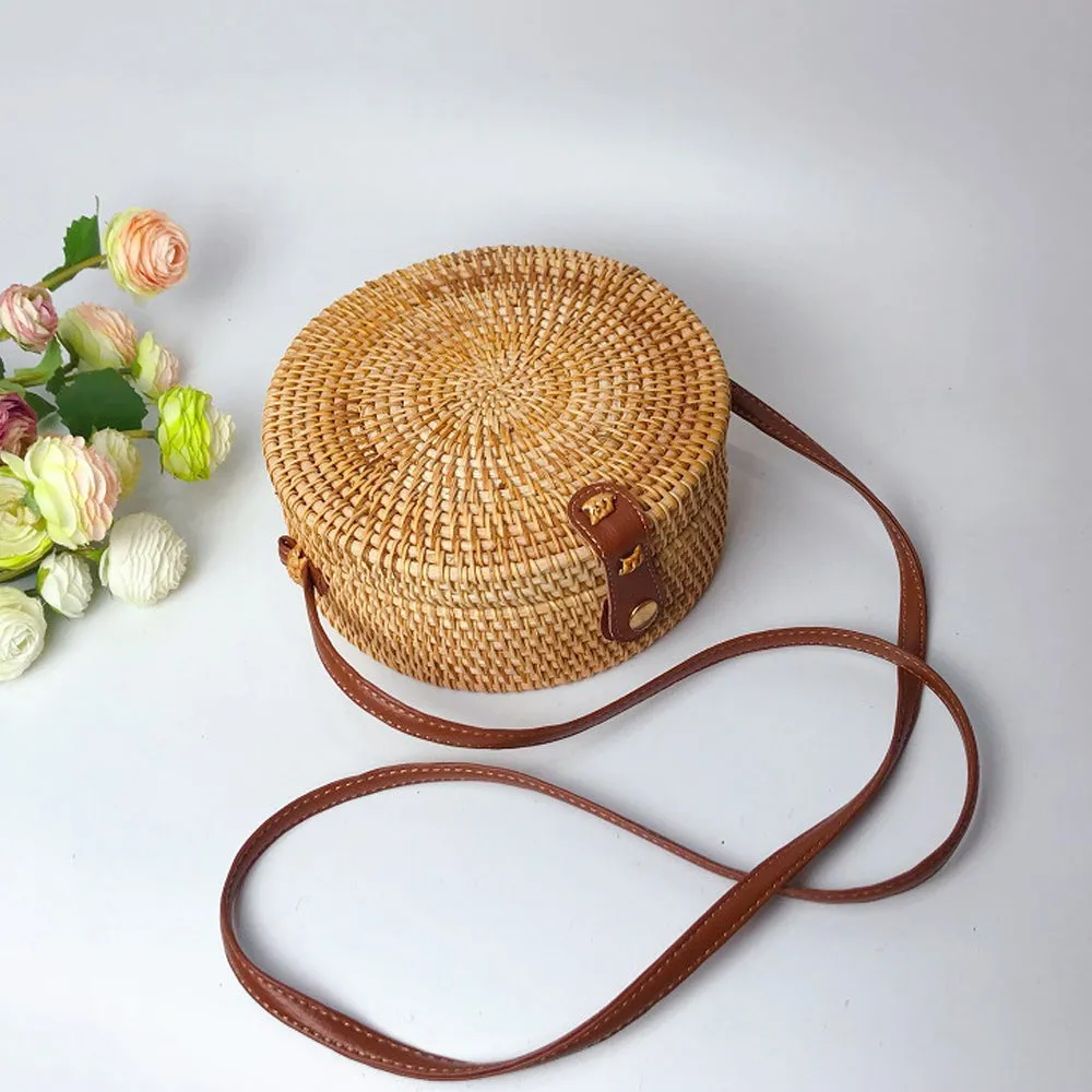 Round Hand Woven Braided Pattern Rattan Women’s Bag