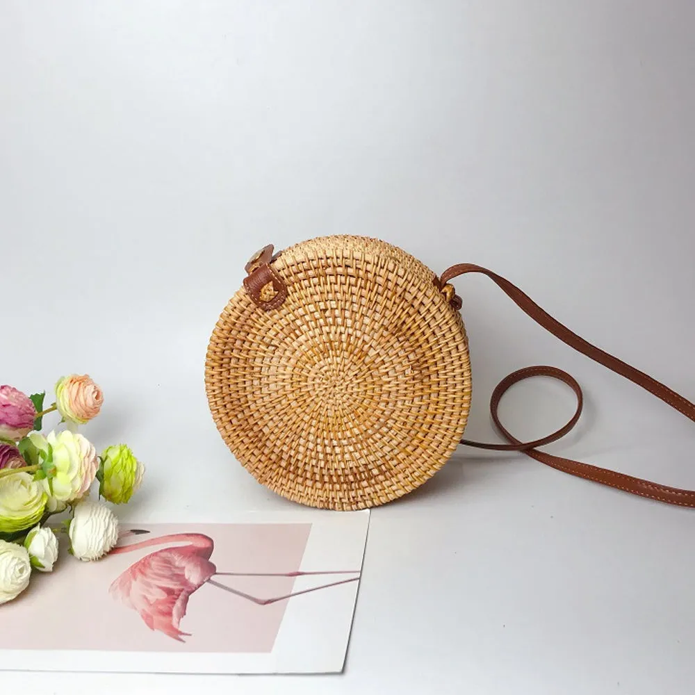 Round Hand Woven Braided Pattern Rattan Women’s Bag