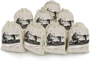 RTFGHJS 8 Pieces Drawstring Bags Country Railway Train Burlap Pouch Bag Linen Gift Pocket Jewelry Pouch for DIY Craft Party