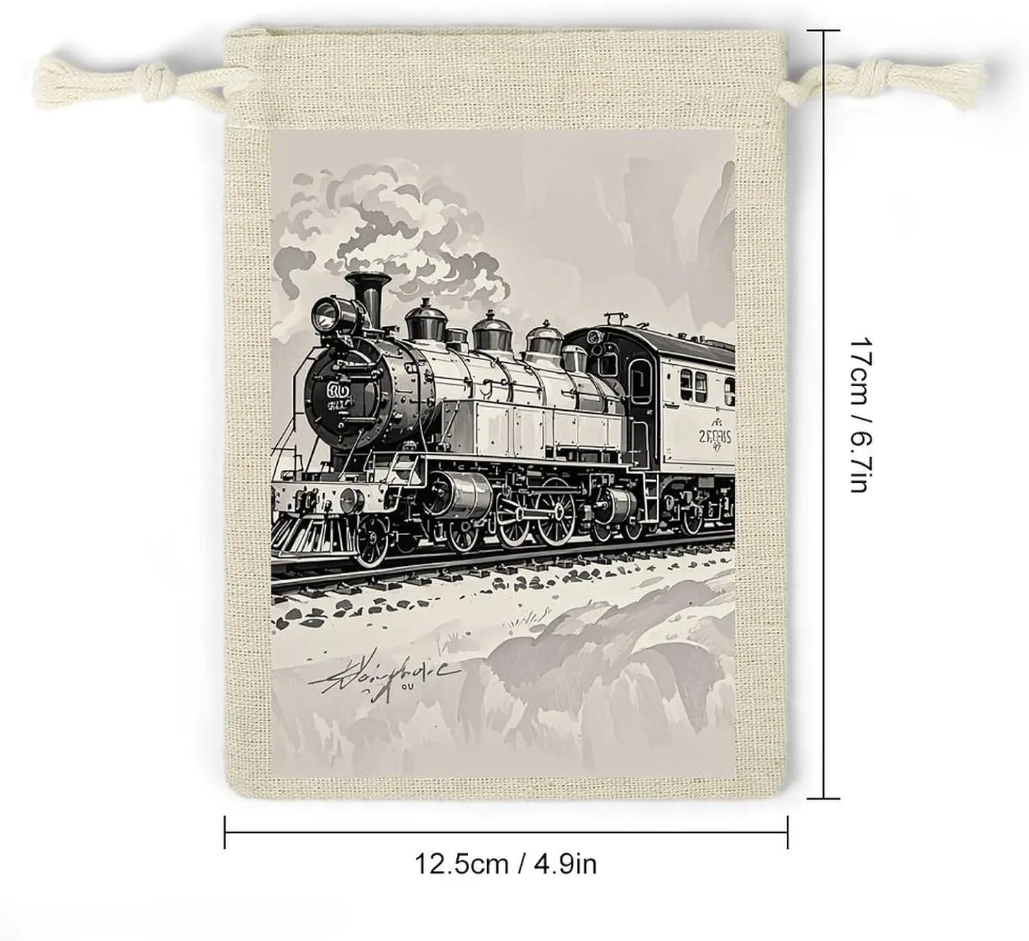 RTFGHJS 8 Pieces Drawstring Bags Country Railway Train Burlap Pouch Bag Linen Gift Pocket Jewelry Pouch for DIY Craft Party
