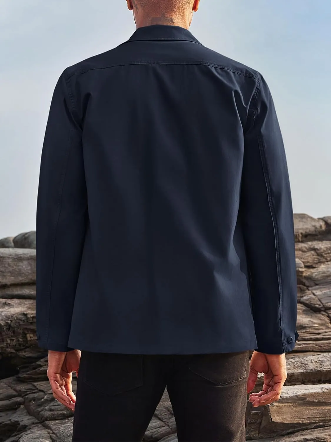 Runcati Mens Lightweight Safari Jacket Button Up Cotton Outdoor Military Cargo Long Sleeve Outwear
