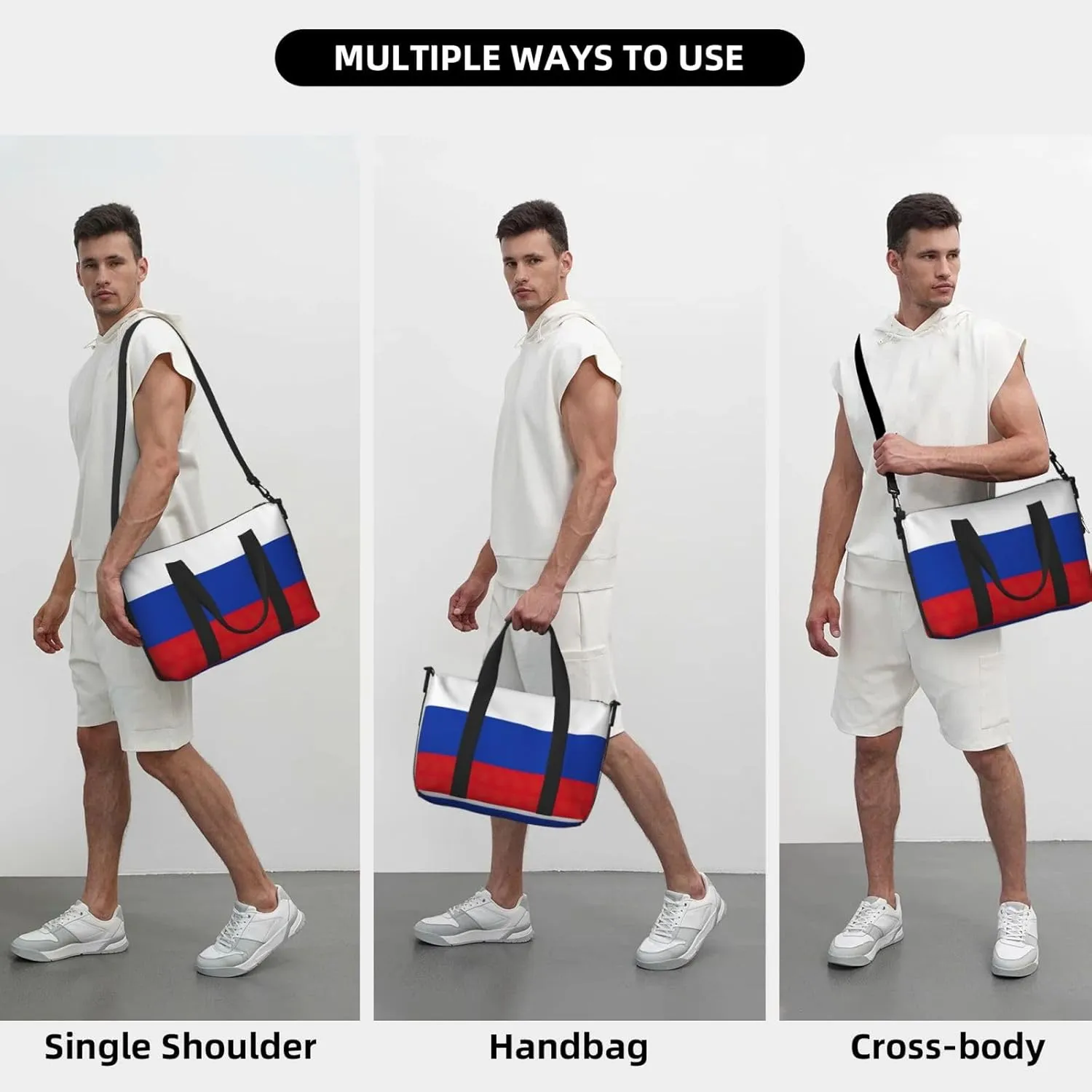 Russian Flag Travel Duffel Bag Carry On Tote Bags For Men,Weekender Overnight Bag,Sports Tote Gym Bag