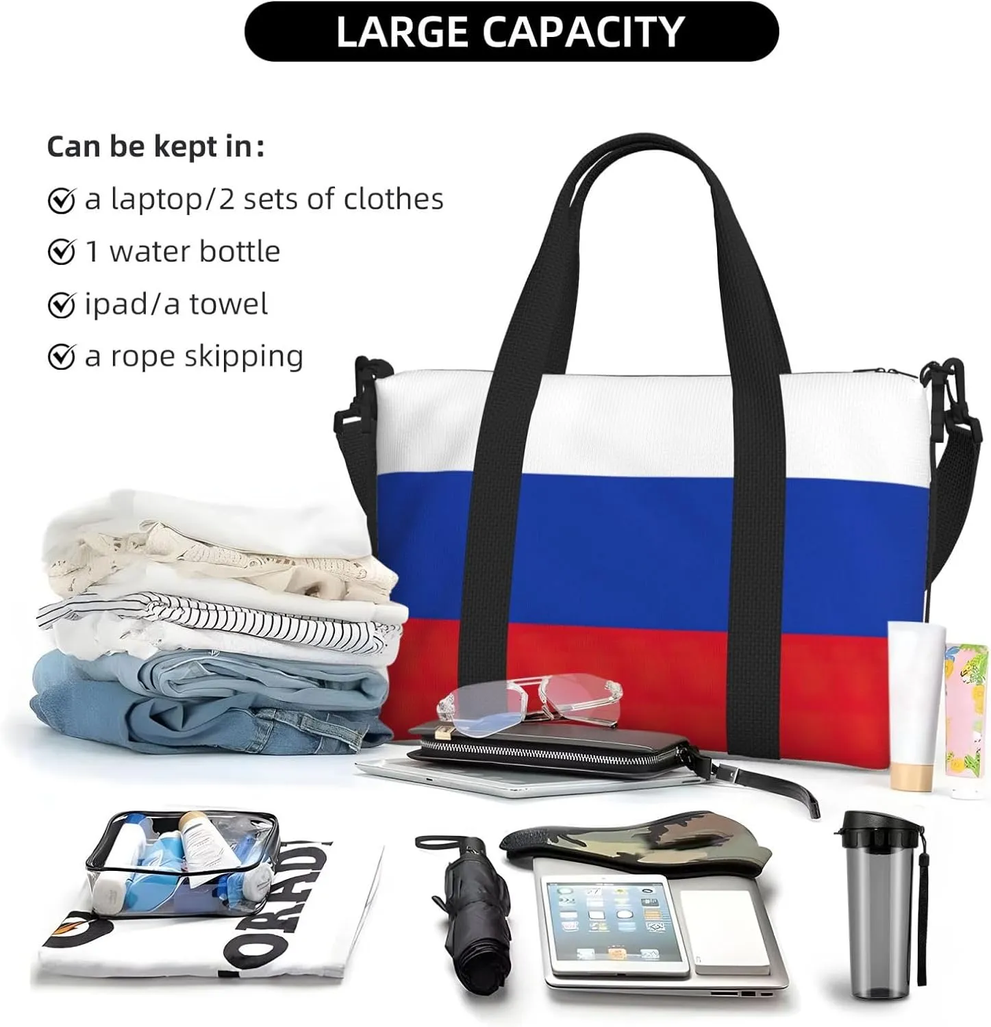 Russian Flag Travel Duffel Bag Carry On Tote Bags For Men,Weekender Overnight Bag,Sports Tote Gym Bag