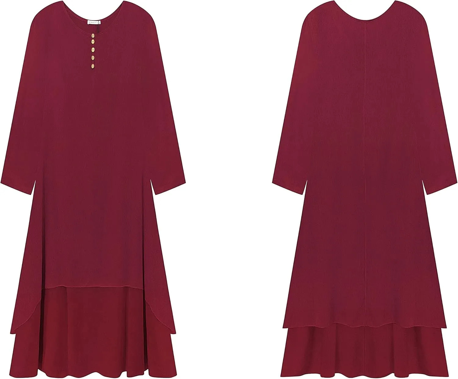 R.Vivimos Women Long Sleeve Cotton Casual Loose Plus Size Irregular Long Dresses