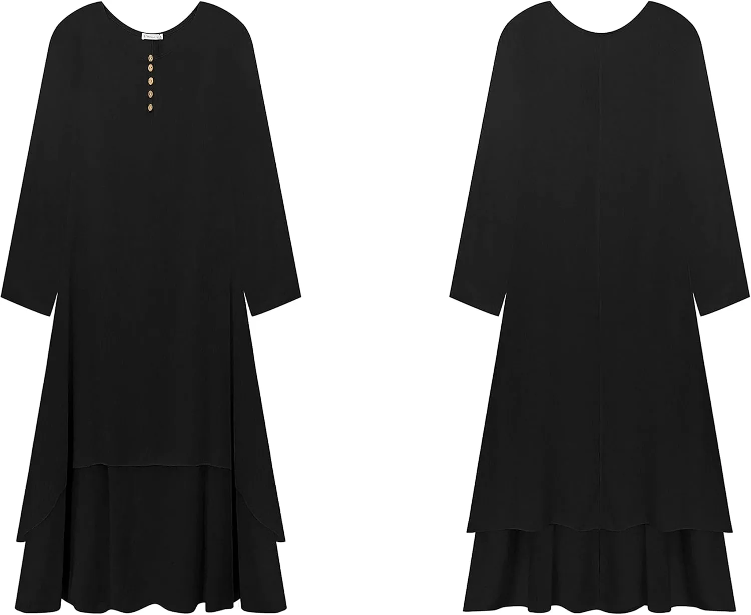R.Vivimos Women Long Sleeve Cotton Casual Loose Plus Size Irregular Long Dresses