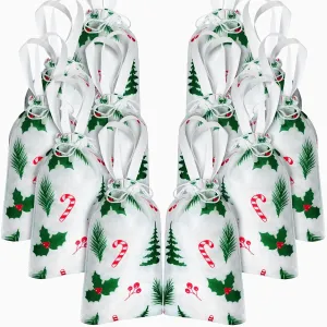 Sadnyy 12 Pcs Christmas Drawstring Gift Bag - Fabric Reusable Wrap Bags, Holly Goody Candy Cloth Handle Bags for Xmas Holiday New Year Presents Party Favors, 12 x 18 Inch