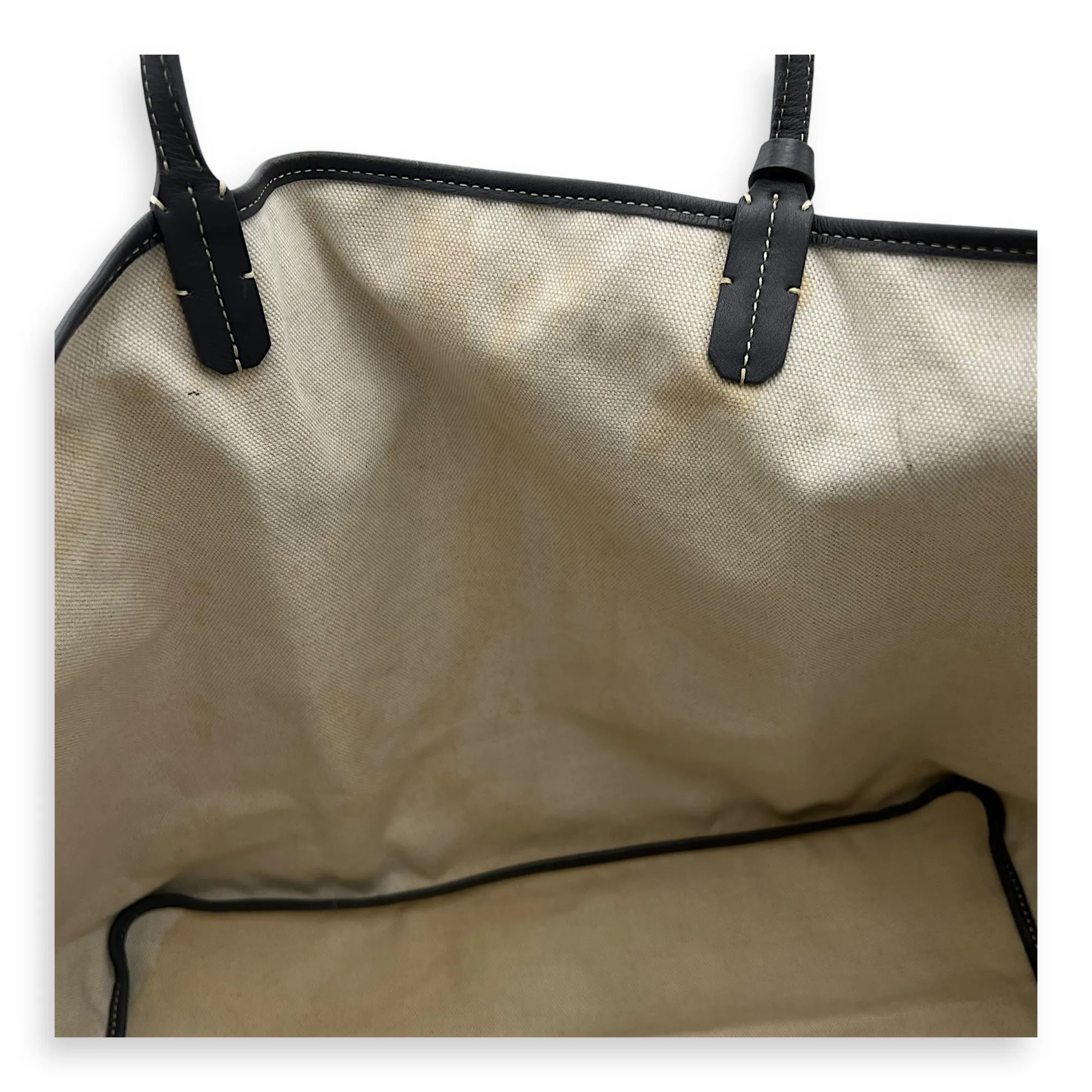 Saint Louis GM Grey Tote Bag in Coated Canvas, Silver hardware