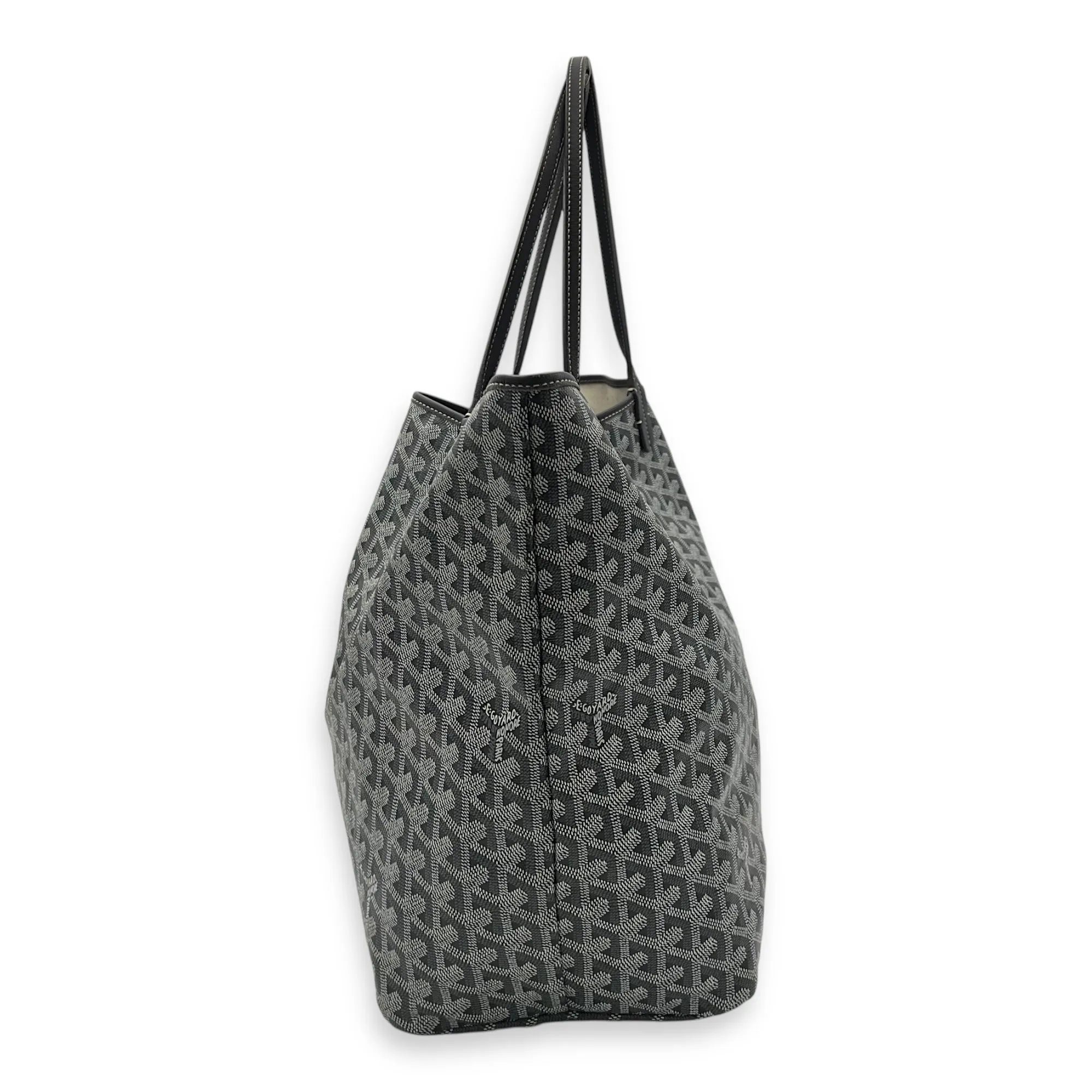 Saint Louis GM Grey Tote Bag in Coated Canvas, Silver hardware
