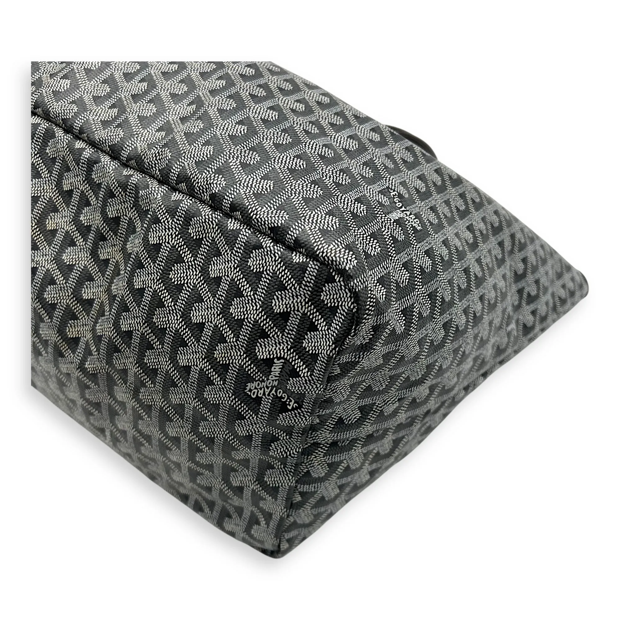 Saint Louis GM Grey Tote Bag in Coated Canvas, Silver hardware