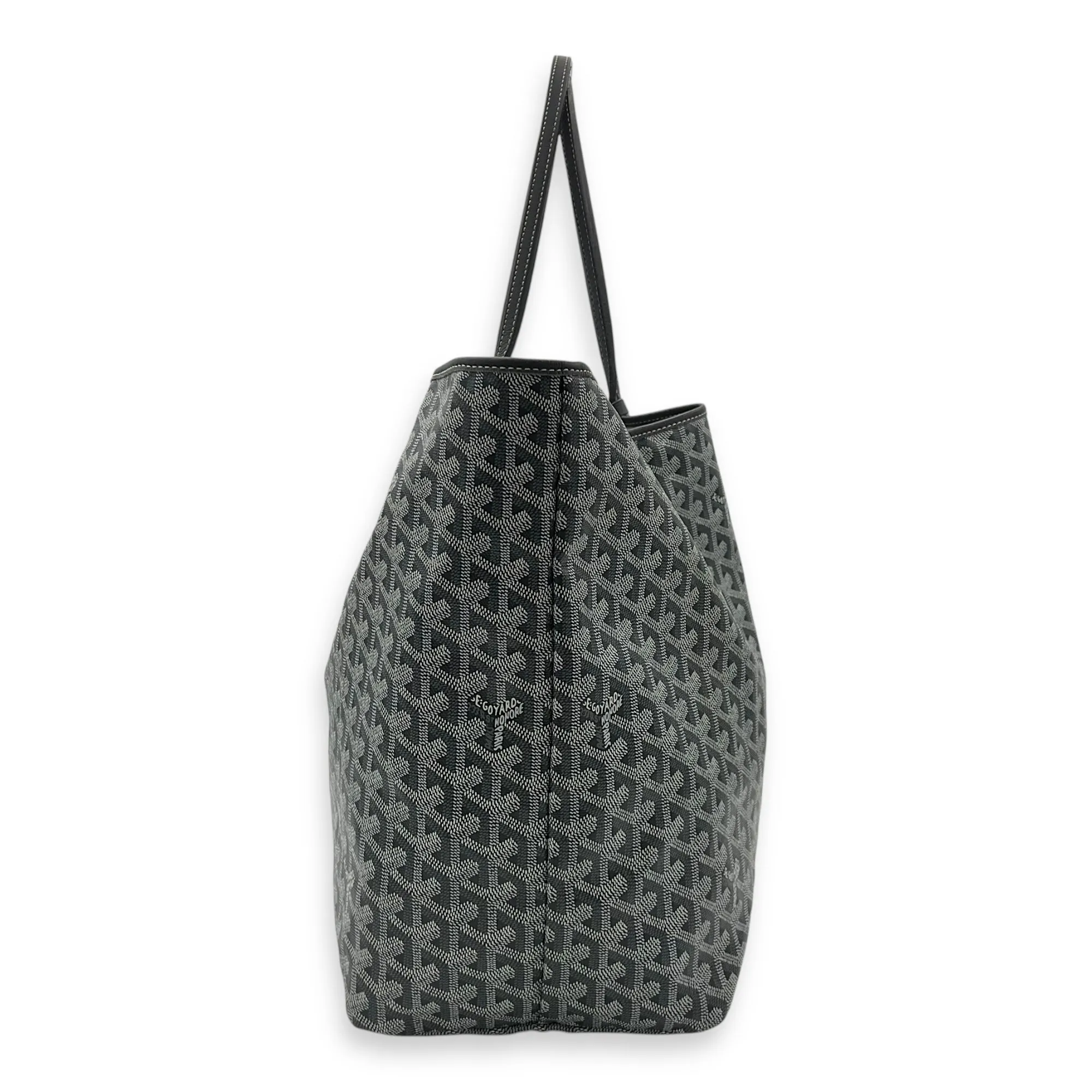 Saint Louis GM Grey Tote Bag in Coated Canvas, Silver hardware