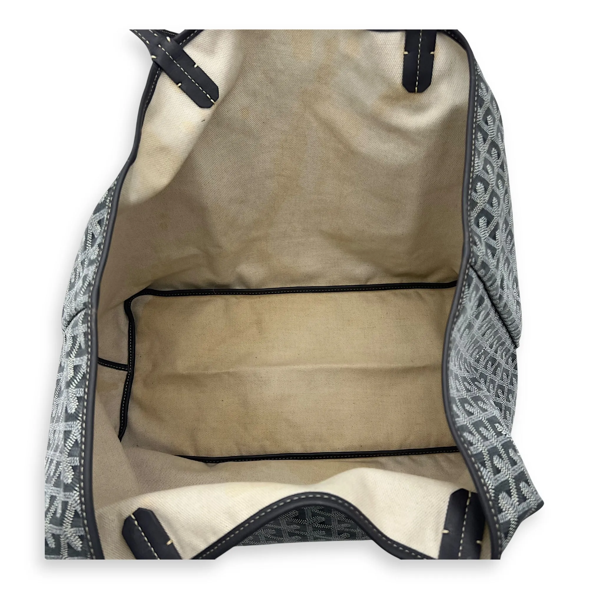 Saint Louis GM Grey Tote Bag in Coated Canvas, Silver hardware