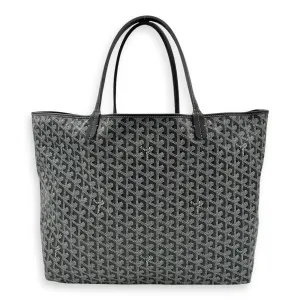 Saint Louis GM Grey Tote Bag in Coated Canvas, Silver hardware