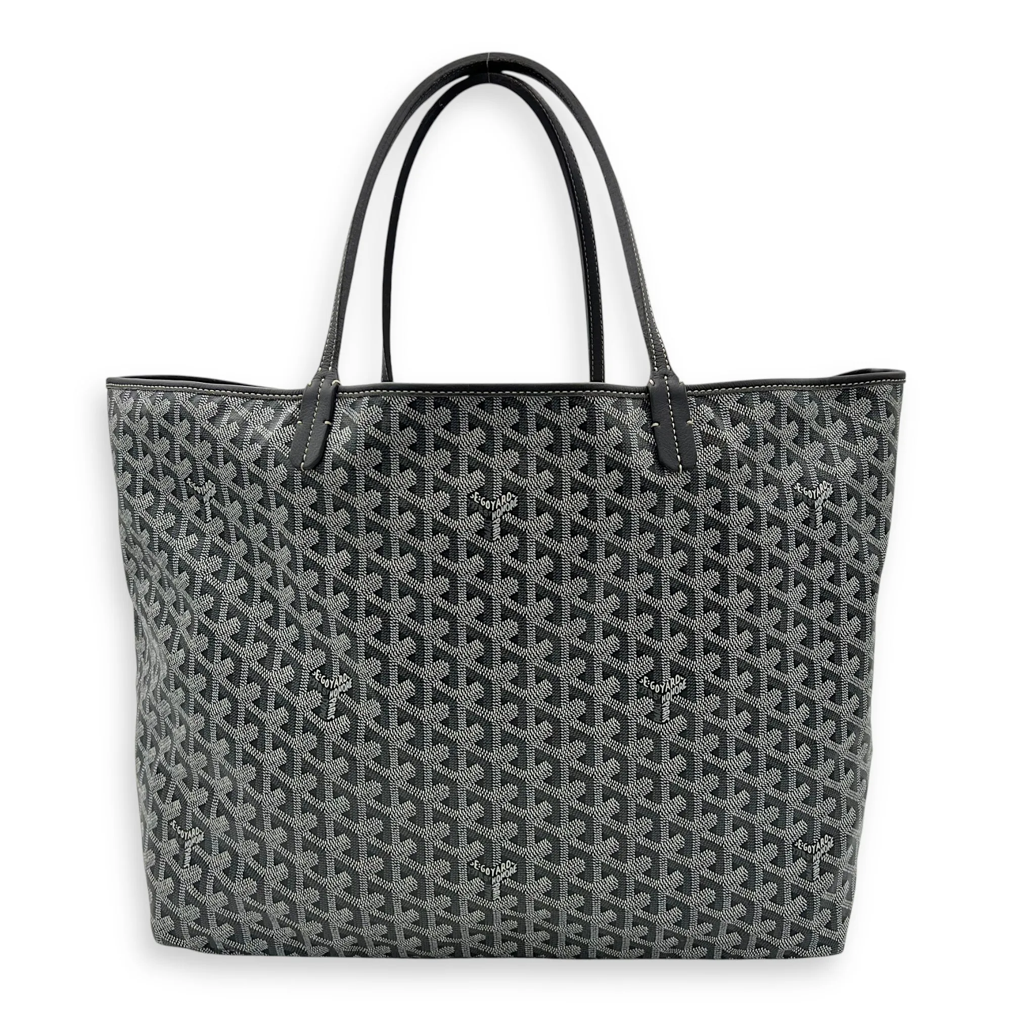 Saint Louis GM Grey Tote Bag in Coated Canvas, Silver hardware