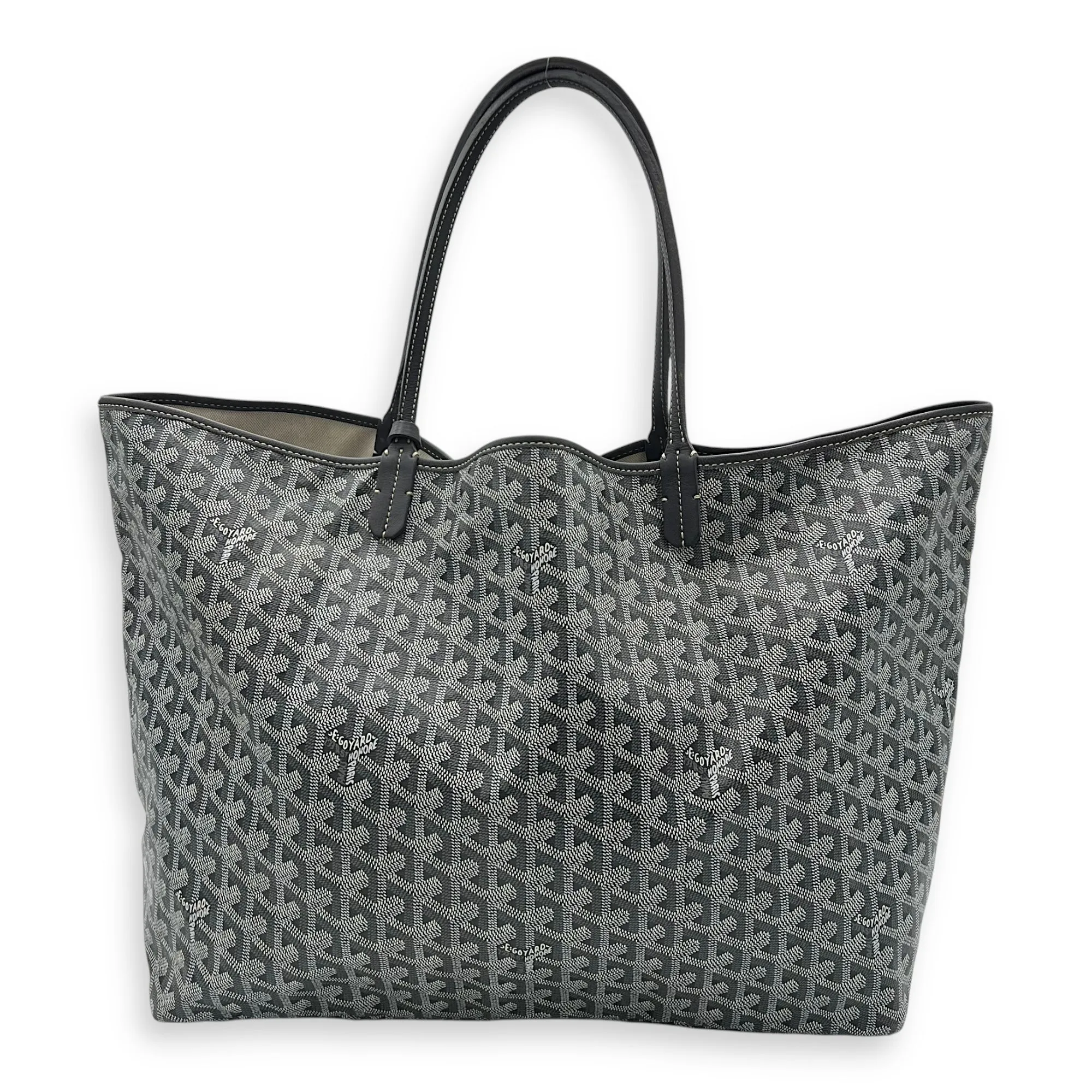 Saint Louis GM Grey Tote Bag in Coated Canvas, Silver hardware