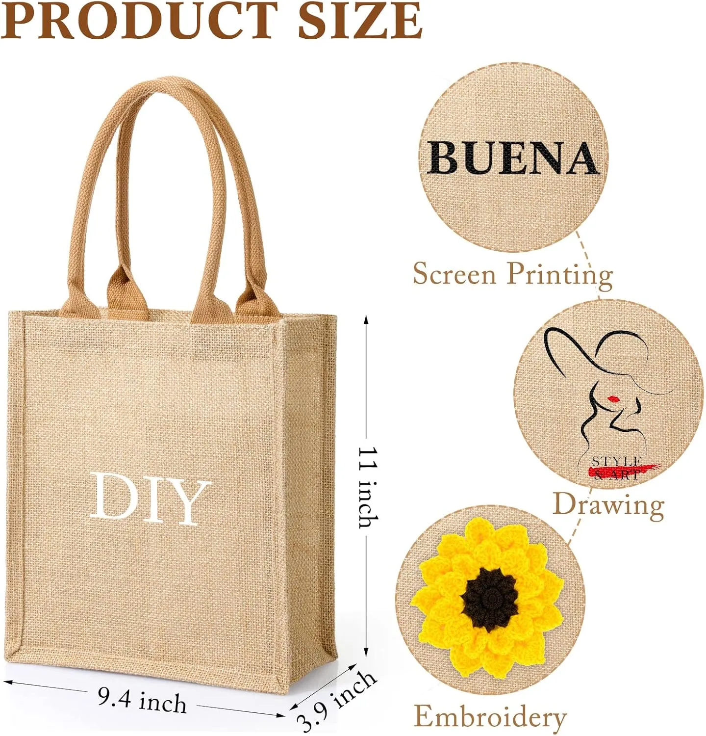 Saintrygo 10 Pcs Burlap Gift Bags with Handles Blank Bridesmaid Welcome Burlap Tote Bag for Wedding
